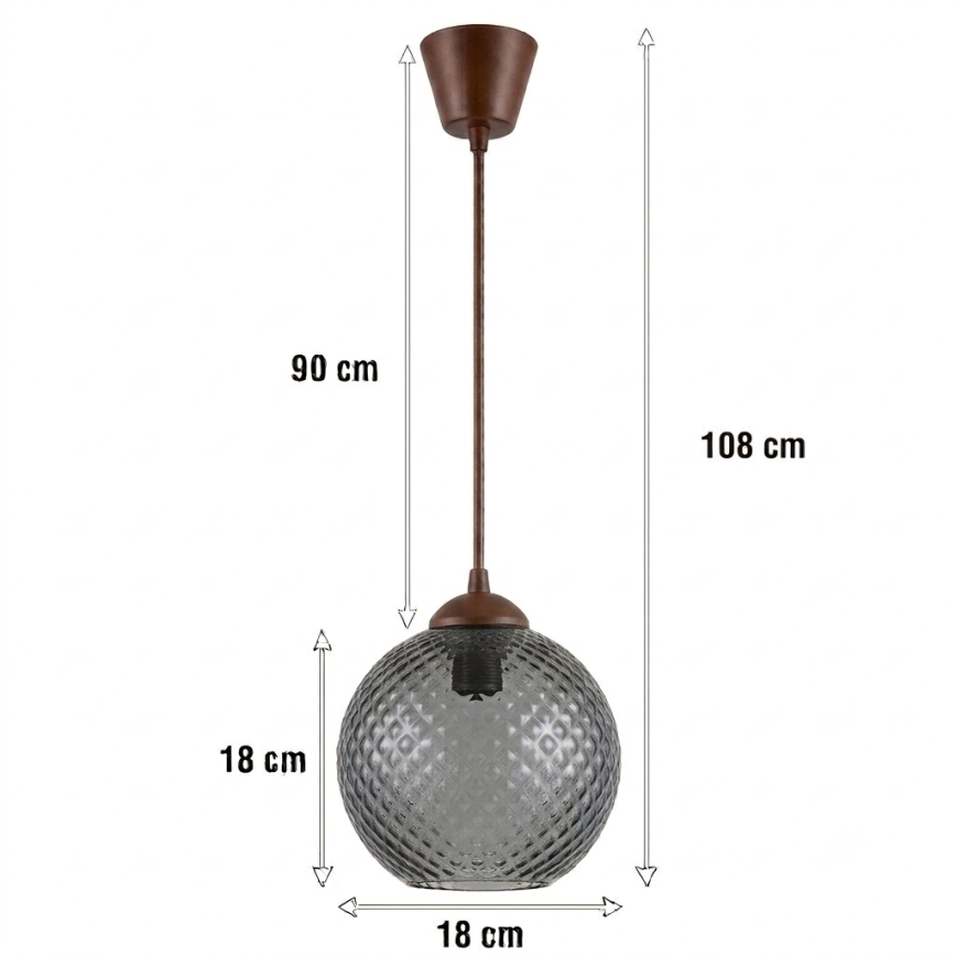 BRILAGI - LED-Pendelleuchte an Kabel RETRO GLASS 1xE27/60W/230V Ø 18 cm braun/rauchgrau