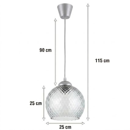 Brilagi - LED-Pendelleuchte an Kabel RETRO GLASS 1xE27/60W/230V Ø 25 cm silber/rauchgrau