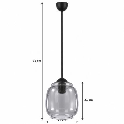 BRILAGI - LED Hängeleuchte mit Kabel RETRO GLASS 1xE27/60W/230V Ø 26 cm schwarz/rauchgrau