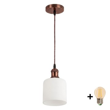 Brilagi - LED-Pendelleuchte an Kabel RETRO GLASS 1xE27/60W/230V Ø 13 cm Kupfer/Weiß