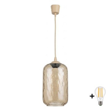 BRILAGI - LED-Pendelleuchte an Kabel RETRO GLASS 1xE27/60W/230V Ø 14 cm beige/rauchbraun