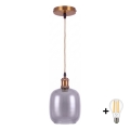 BRILAGI - LED-Pendelleuchte an Kabel RETRO GLASS 1xE27/60W/230V Ø 14 cm gold/rauchgrau