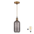BRILAGI - LED-Pendelleuchte an Kabel RETRO GLASS 1xE27/60W/230V Ø 14 cm gold/rauchgrau