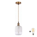 BRILAGI - LED Pendelleuchte an Kabel RETRO GLASS 1xE27/60W/230V Ø 14 cm gold/weiß
