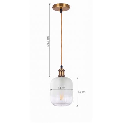 BRILAGI - LED Pendelleuchte an Kabel RETRO GLASS 1xE27/60W/230V Ø 14 cm gold/weiß