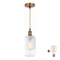 BRILAGI - LED-Pendelleuchte an Kabel RETRO GLASS 1xE27/60W/230V Ø 14 cm gold/weiß
