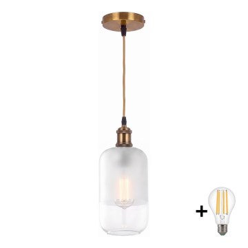 BRILAGI - LED-Pendelleuchte an Kabel RETRO GLASS 1xE27/60W/230V Ø 14 cm gold/weiß
