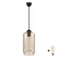 BRILAGI - LED-Pendelleuchte an Kabel RETRO GLASS 1xE27/60W/230V, Ø 14 cm, schwarz/rauchbraun