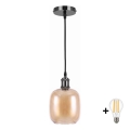 BRILAGI - LED-Pendelleuchte an Kabel RETRO GLASS 1xE27/60W/230V Ø 14 cm schwarz/rauchbraun