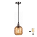 BRILAGI - LED Pendelleuchte an Kabel RETRO GLASS 1xE27/60W/230V Ø 14 cm schwarz/rauchbraun