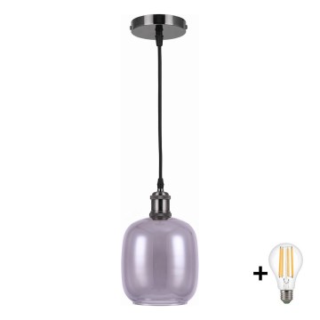BRILAGI - LED-Pendelleuchte an Kabel RETRO GLASS 1xE27/60W/230V Ø 14 cm schwarz/rauchgrau
