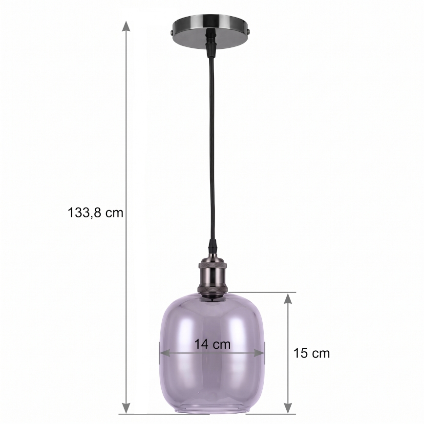 BRILAGI - LED-Pendelleuchte an Kabel RETRO GLASS 1xE27/60W/230V Ø 14 cm schwarz/rauchgrau
