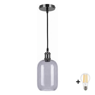 BRILAGI - LED-Pendelleuchte an Kabel RETRO GLASS 1xE27/60W/230V Ø 14 cm schwarz/rauchgrau