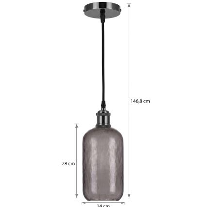 BRILAGI - LED-Pendelleuchte an Kabel RETRO GLASS 1xE27/60W/230V Ø 14 cm schwarz/rauchgrau