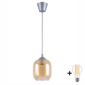 Brilagi - LED-Pendelleuchte an Kabel RETRO GLASS 1xE27/60W/230V Ø 14 cm silber/rauchbraun