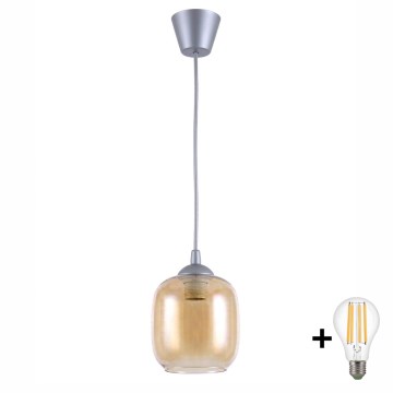 Brilagi - LED-Pendelleuchte an Kabel RETRO GLASS 1xE27/60W/230V Ø 14 cm silber/rauchbraun