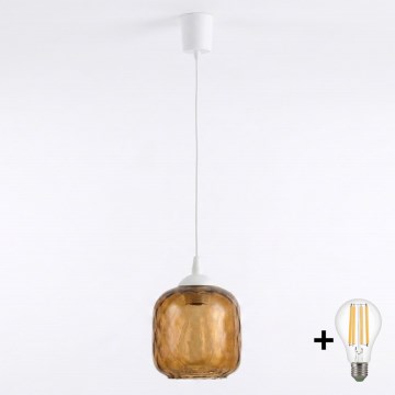 Brilagi - LED-Pendelleuchte an Kabel RETRO GLASS 1xE27/60W/230V Ø 14 cm weiß/rauchbraun