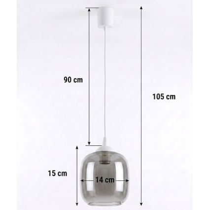 Brilagi - LED-Pendelleuchte an Kabel RETRO GLASS 1xE27/60W/230V Durchmesser 14 cm weiß/rauchgrau