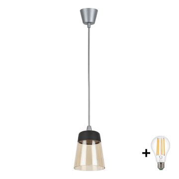 Brilagi - LED-Pendelleuchte an Kabel RETRO GLASS 1xE27/60W/230V Ø 15,5 cm silber/rauchbeige/schwarz