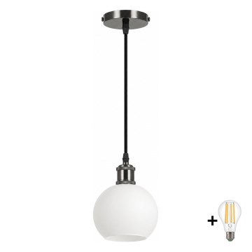 BRILAGI - LED Pendelleuchte an Kabel RETRO GLASS 1xE27/60W/230V Ø 15 cm schwarz/weiß