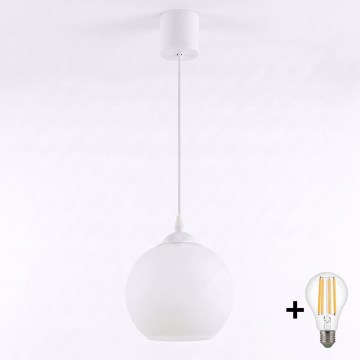 Brilagi - LED-Pendelleuchte an Kabel RETRO GLASS 1xE27/60W/230V Ø 15 cm weiß