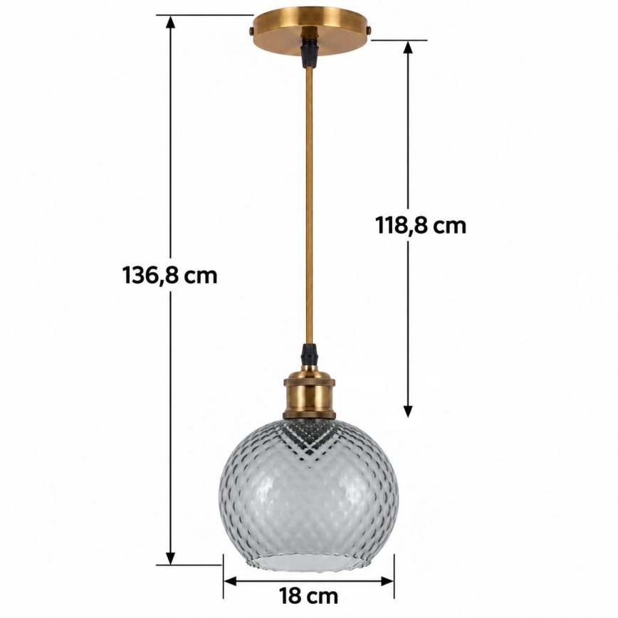 BRILAGI - LED-Pendelleuchte an Drahtseil RETRO GLASS 1xE27/60W/230V Ø 18 cm Gold/Rauchgrau
