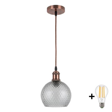 Brilagi - LED-Pendelleuchte an Kabel RETRO GLASS 1xE27/60W/230V Ø 18 cm Kupfer/Rauchgrau