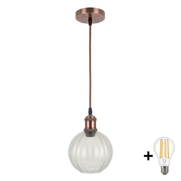 Brilagi - LED-Pendelleuchte an Kabel RETRO GLASS 1xE27/60W/230V Ø 18 cm kupferfarben/klar