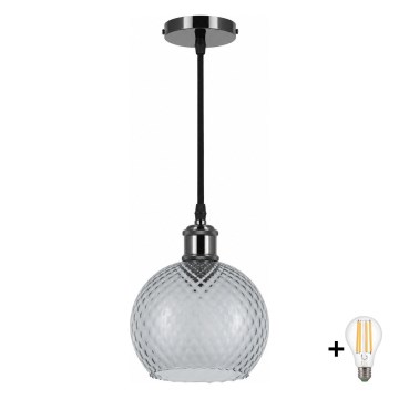 BRILAGI - LED-Pendelleuchte an Kabel RETRO GLASS 1xE27/60W/230V Ø 18 cm schwarz/rauchgrau