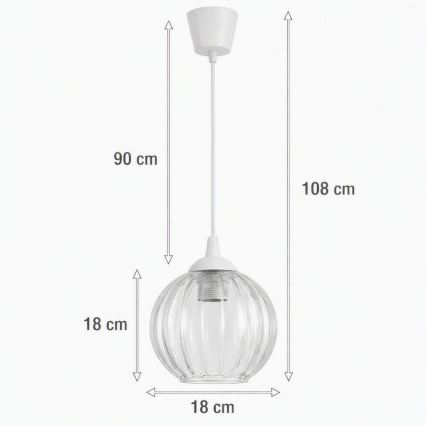 Brilagi - LED-Pendelleuchte an Kabel RETRO GLASS 1xE27/60W/230V Ø 18 cm weiß/klar