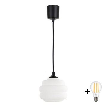 Brilagi - LED-Pendelleuchte an Kabel RETRO GLASS 1xE27/60W/230V Ø 20 cm schwarz/weiß