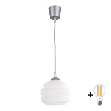 Brilagi - LED-Pendelleuchte an Kabel RETRO GLASS 1xE27/60W/230V Ø 20 cm silber/weiß