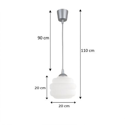 Brilagi - LED-Pendelleuchte an Kabel RETRO GLASS 1xE27/60W/230V Ø 20 cm silber/weiß