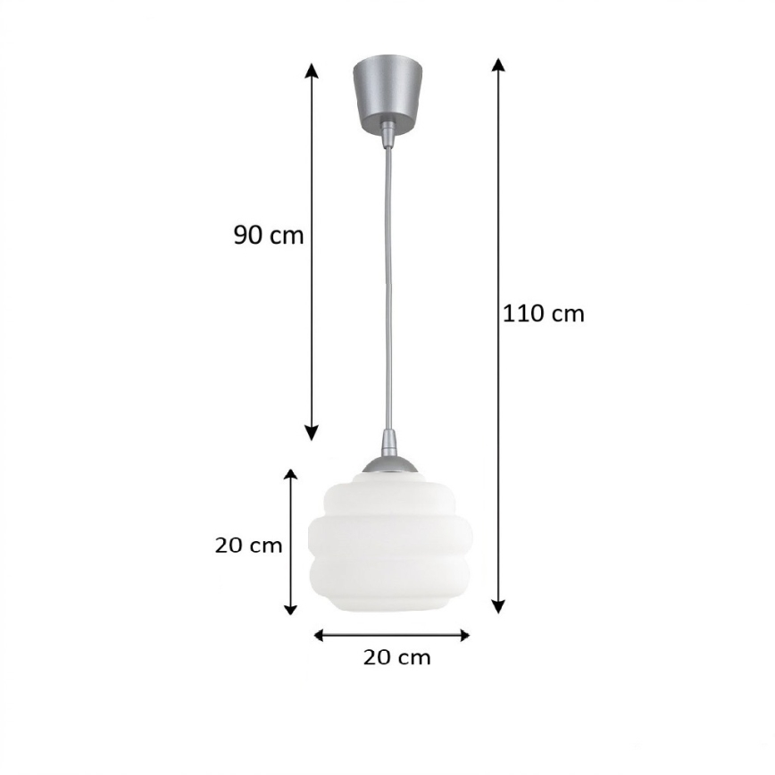 Brilagi - LED-Pendelleuchte an Kabel RETRO GLASS 1xE27/60W/230V Ø 20 cm silber/weiß