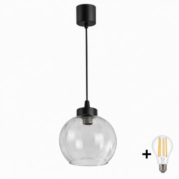 Brilagi - LED-Pendelleuchte an Kabel RETRO GLASS 1xE27/60W/230V Ø 25 cm schwarz/transparent