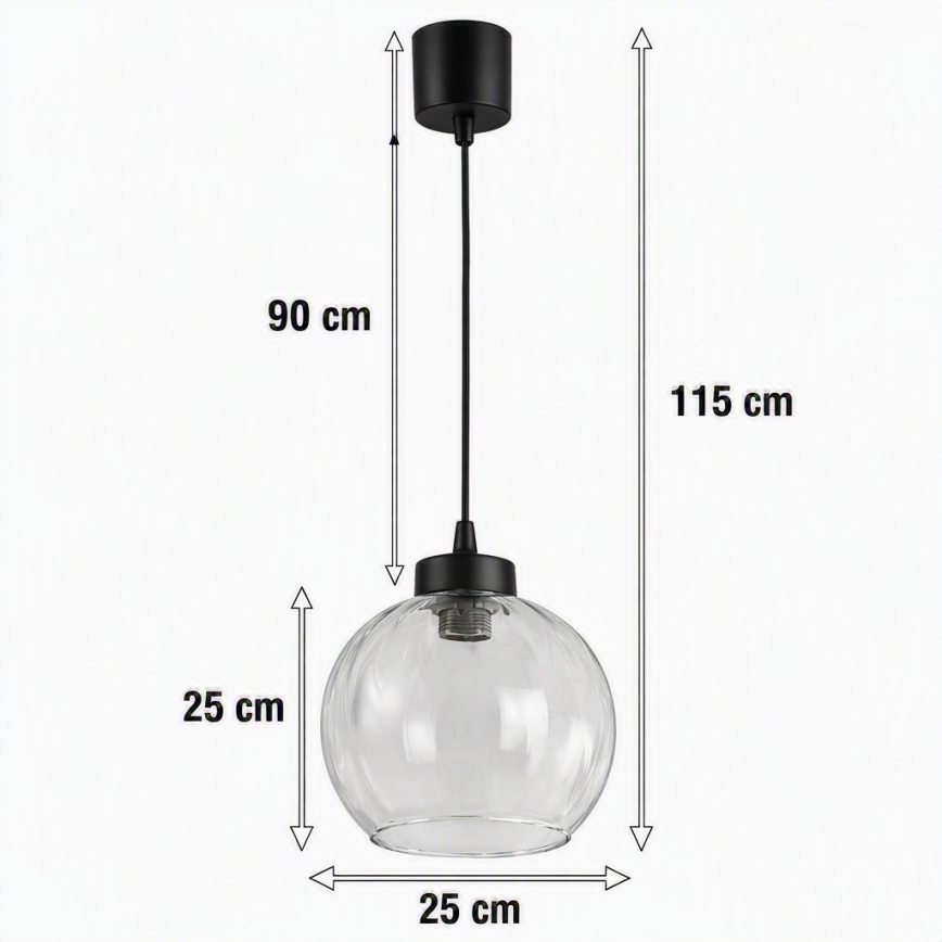 Brilagi - LED-Pendelleuchte an Kabel RETRO GLASS 1xE27/60W/230V Ø 25 cm schwarz/transparent
