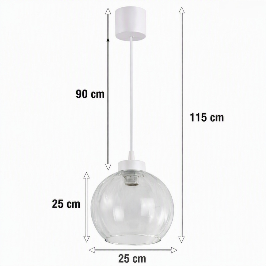 Brilagi - LED-Pendelleuchte an Kabel RETRO GLASS 1xE27/60W/230V Ø 25 cm weiß/klar