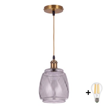 BRILAGI - LED-Pendelleuchte an Kabel RETRO GLASS 1xE27/60W/230V Ø 26 cm gold/rauchgrau