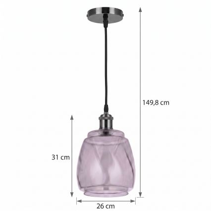 BRILAGI - LED-Hängeleuchte an Kabel RETRO GLASS 1xE27/60W/230V Ø 26 cm schwarz/rauchgrau