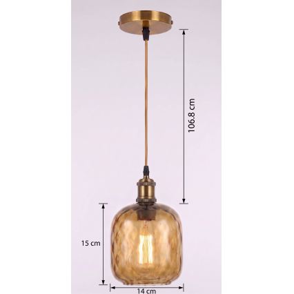 BRILAGI - LED Hängeleuchte an Kabel RETRO GLASS 1xE27/60W/230V Ø 14 cm gold/rauchbraun