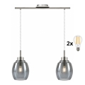 BRILAGI - LED Pendelleuchte an Kabel RETRO GLASS 2xE27/60W/230V mattchrom/rauchgrau