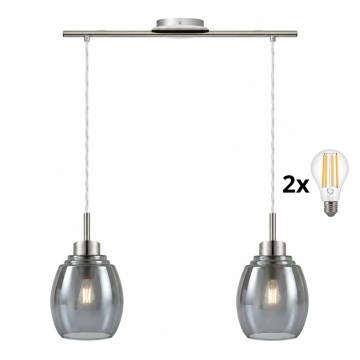 BRILAGI - LED Pendelleuchte an Kabel RETRO GLASS 2xE27/60W/230V mattchrom/rauchgrau