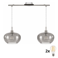 BRILAGI - LED-Pendelleuchte an Kabel RETRO GLASS 2xE27/60W/230V mattchrom/rauchgrau