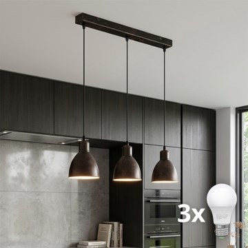 Brilagi - LED-Pendelleuchte an Kabel RIDDY 3xE27/60W/230V Kupfer/Patina