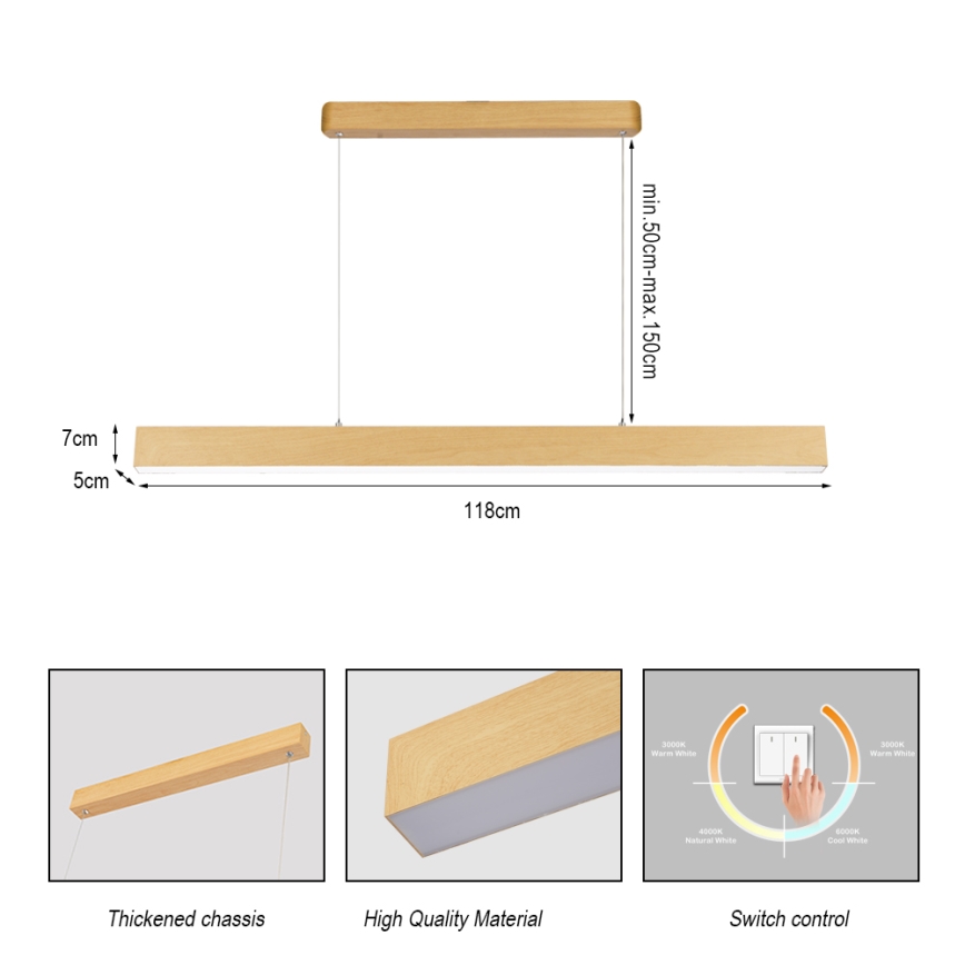 Brilagi - LED-Pendelleuchte an Kabel SLEEKLINE LED/40W/230V 3000/4500/6000K Eichen-Dekor
