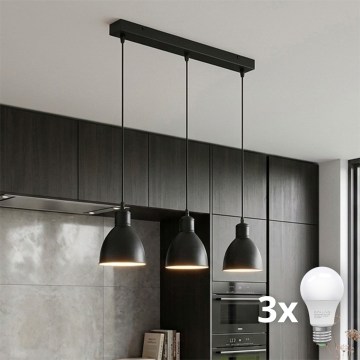 Brilagi - LED-Pendelleuchte an Stahlseil RIDDY 3xE27/60W/230V schwarz