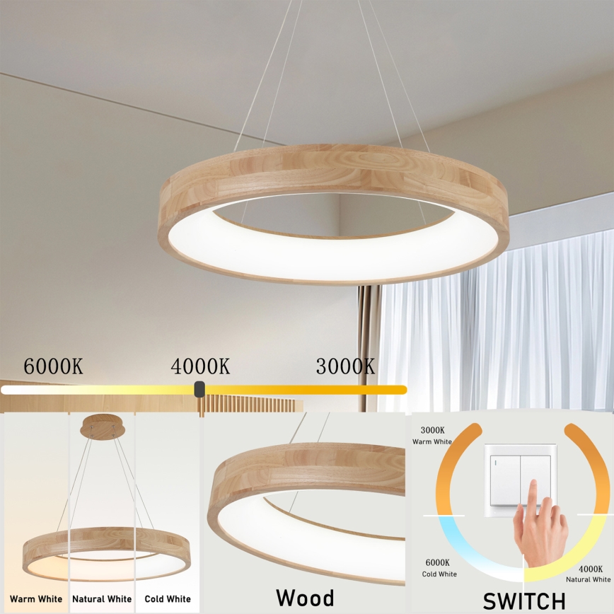 Brilagi - LED-Pendelleuchte an Kabel FALCON WOOD LED/40W/230V 3000/4000/6000K Ø 60 cm Holz