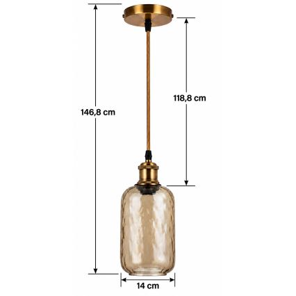 BRILAGI - LED-Pendelleuchte mit Kabel RETRO GLASS 1xE27/60W/230V Ø 14 cm gold/rauchbraun