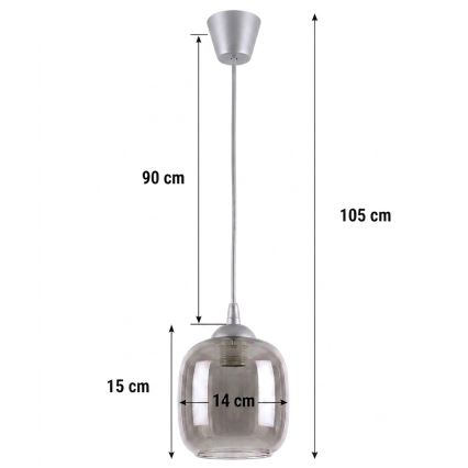 Brilagi - LED-Hängeleuchte mit Kabel RETRO GLASS 1xE27/60W/230V Ø 14 cm silber/rauchgrau