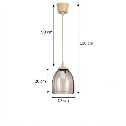 Brilagi - LED-Hängeleuchte an Kabel RETRO GLASS, 1x E27/60 W/230 V, Ø 17 cm, Beige/Rauchbeige
